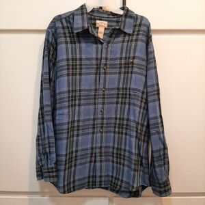 Blue and Black Plaid Flannel Cotton Men's Shirt Sz L Blue Mountain